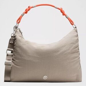 NWT Convertible Ruched Crossbody Bag
Large 16L Warm Ash Grey/Sunburst Orange